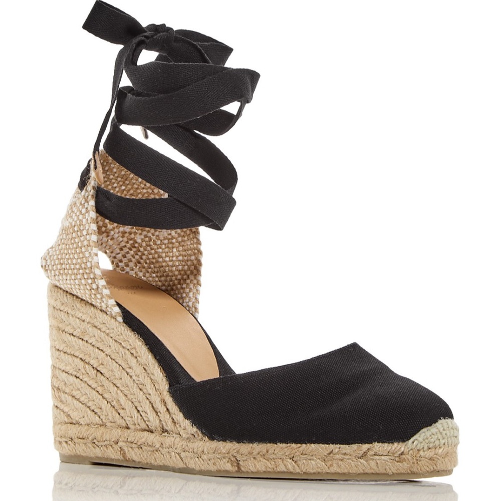Castaner Black Canvas Espadrille Wedge with Natural Jute